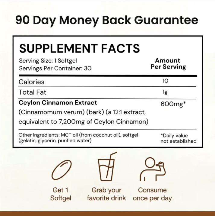 Ceylon Cinnamon 7200mg Equivalent with MCT Oil